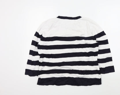 Preloved cc Womens White Striped  Pullover Jumper Size L - Back