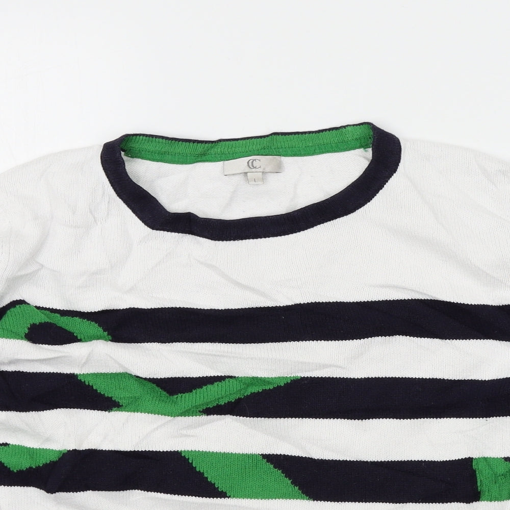 cc Womens White Striped  Pullover Jumper Size L