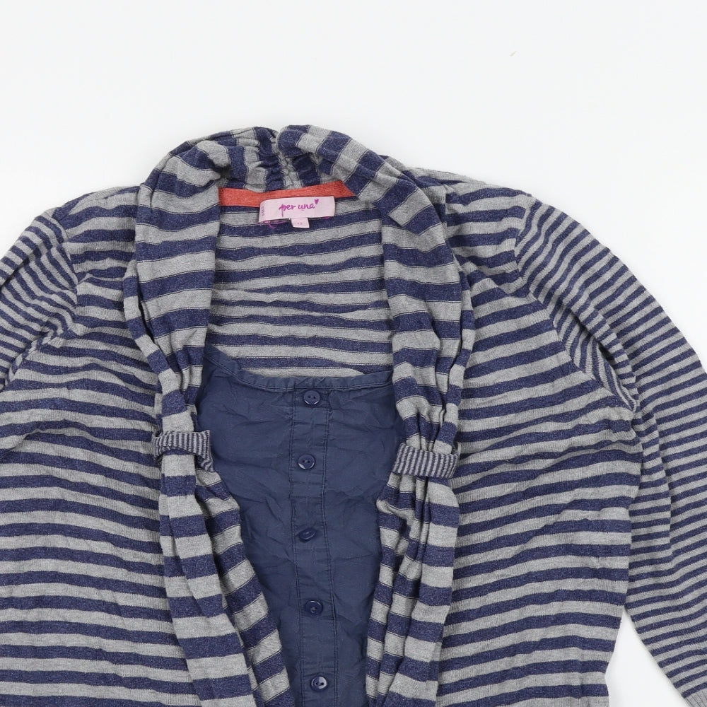 M&S Womens Blue Striped  Cardigan Jumper Size 12