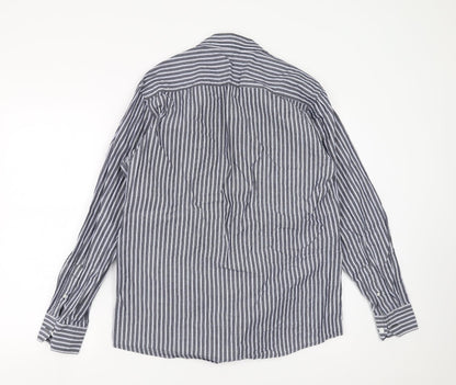 Williams & Brown Mens Blue Striped   Button-Up Size 16