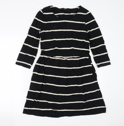 Next Womens Black Striped  Fit & Flare  Size 8