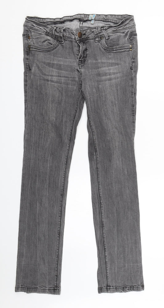 New Look Womens Grey  Denim Straight Jeans Size 12 L29 in