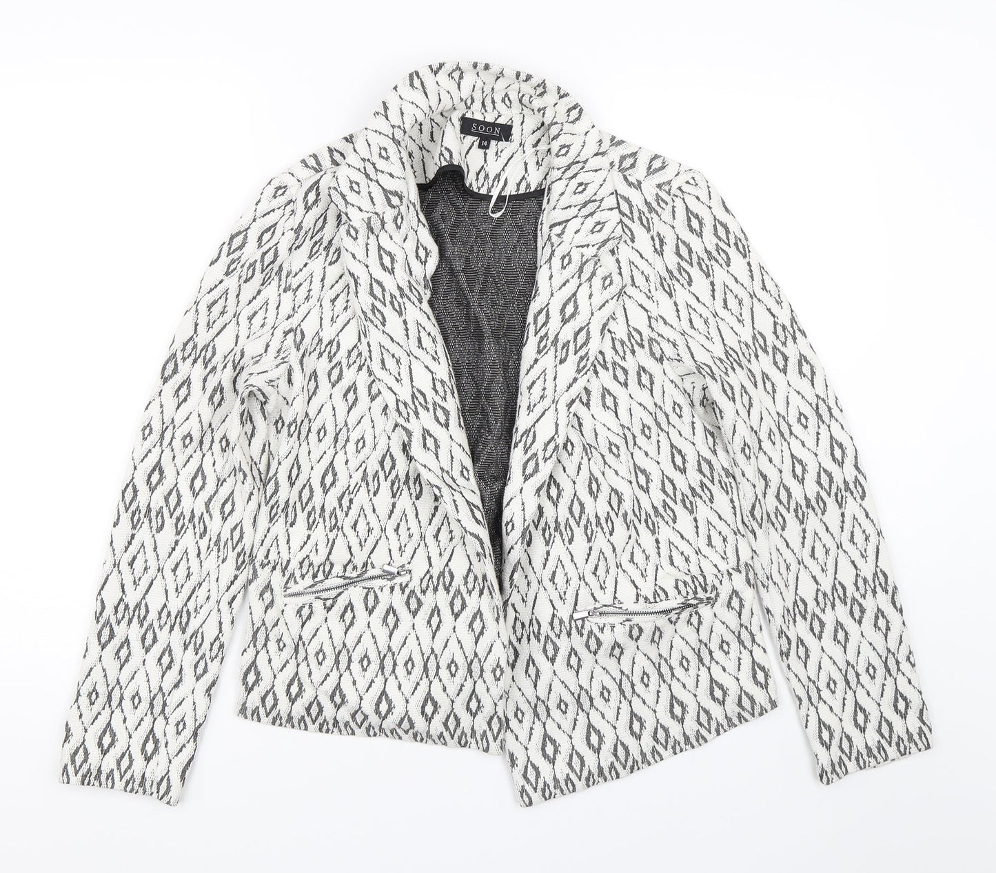Soon Womens White Argyle/Diamond  Jacket  Size 14