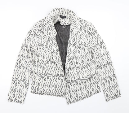 Additional front view of Soon women’s white argyle/diamond jacket, size UK 14