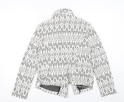 Back view of Soon women’s white argyle/diamond jacket, size UK 14