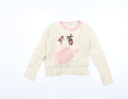 Marks & Spencer Girls Beige   Pullover Jumper Size 10-11 Years  - sequin