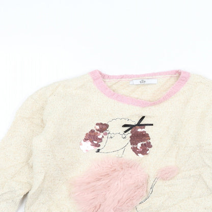 Marks & Spencer Girls Beige   Pullover Jumper Size 10-11 Years  - sequin