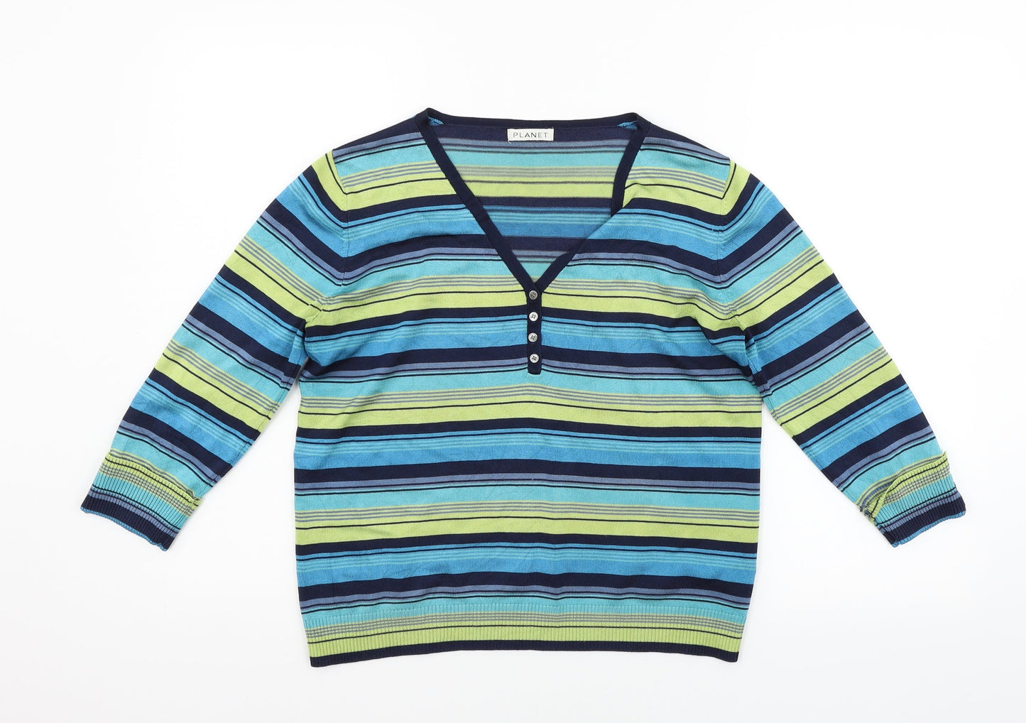 PLANET Womens Blue Striped  Pullover Jumper Size M