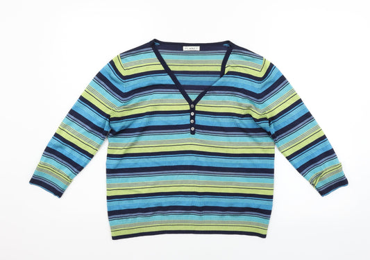 PLANET Womens Blue Striped  Pullover Jumper Size M
