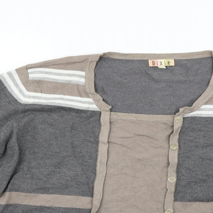 DIXIE Womens Grey Geometric  Henley Jumper Size XL