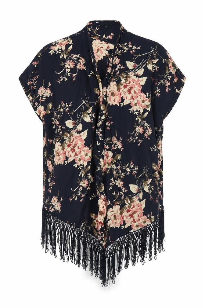 New Look Womens Blue Floral  Kimono Blouse Size 10