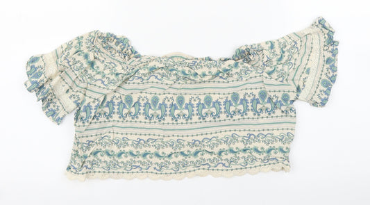 H&M Womens Beige Paisley  Cropped Blouse Size 6