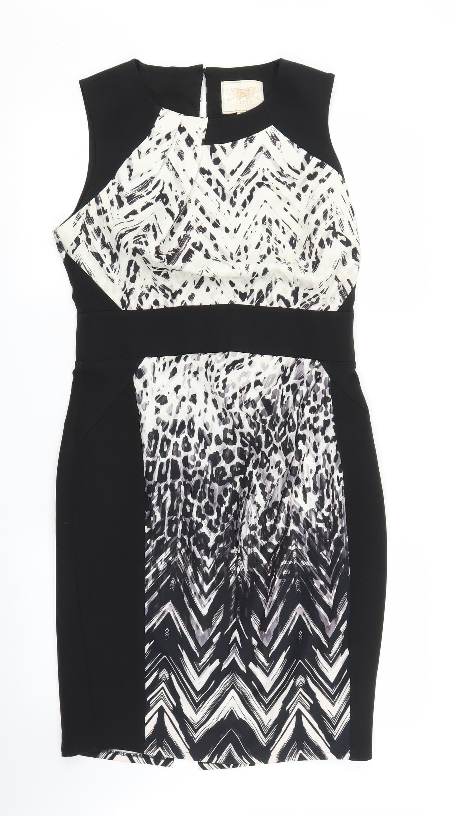 Lipsy Womens Black Herringbone  Sheath  Size 14  - Leopard print