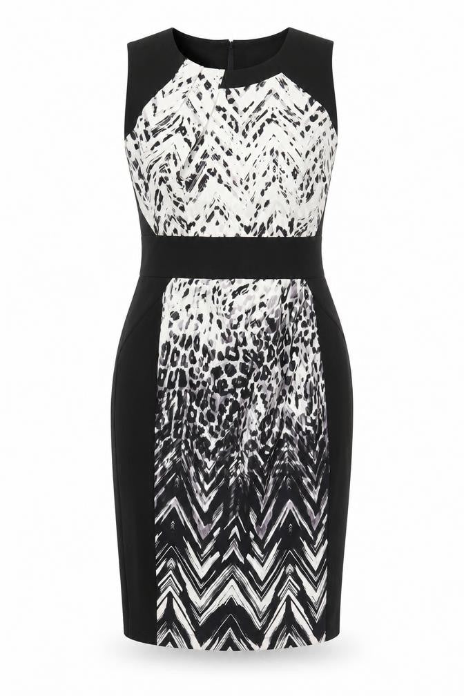 Lipsy Womens Black Herringbone  Sheath  Size 14  - Leopard print