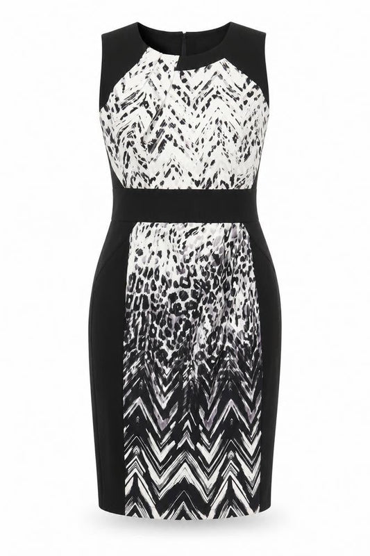 Lipsy Womens Black Herringbone  Sheath  Size 14  - Leopard print