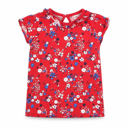 Front view of Tu girls’ red floral basic blouse, size 9-12, months