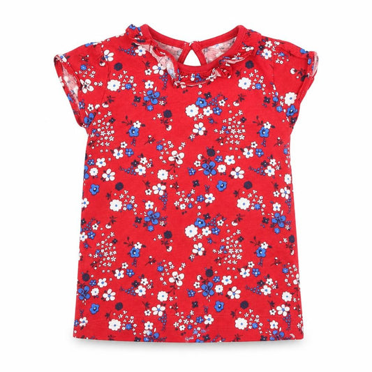 Front view of Tu girls’ red floral basic blouse, size 9-12, months