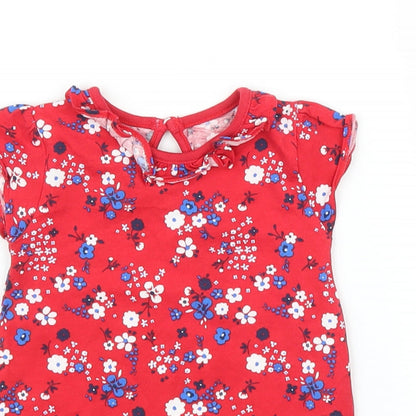 Close-up detail of Tu girls’ red floral basic blouse, size 9-12, months