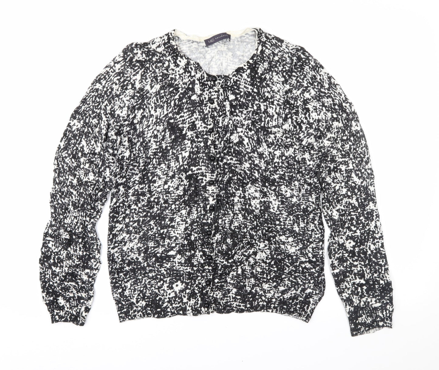 Marks and Spencer Womens Black Animal Print  Cardigan Jumper Size 14