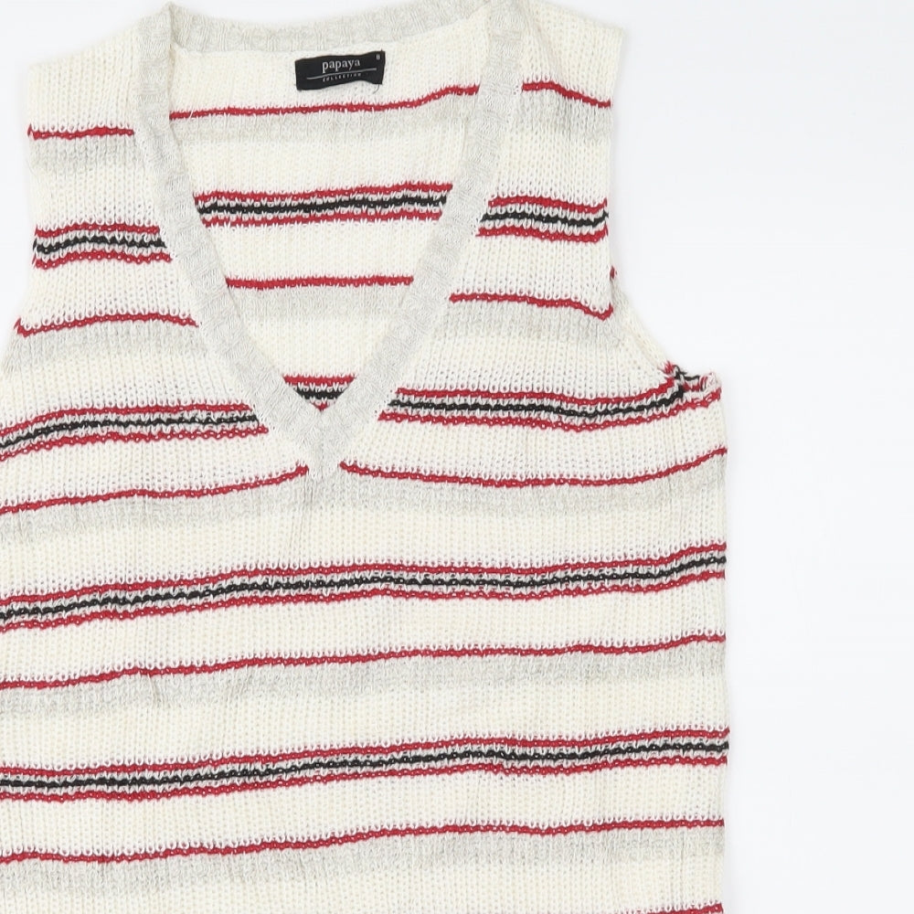 Papaya Womens Beige Striped  Vest Jumper Size 8