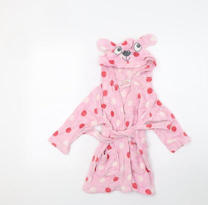 Additional front view of Bluezoo girls’ pink polka dot fleece top gown, size 2, years