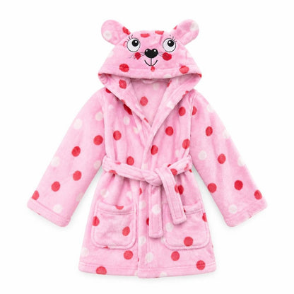 Front view of Bluezoo girls’ pink polka dot fleece top gown, size 2, years