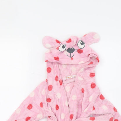Close-up detail of Bluezoo girls’ pink polka dot fleece top gown, size 2, years