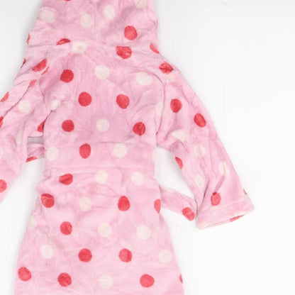 Brand and care label for Bluezoo girls’ pink polka dot fleece top gown, size 2, years