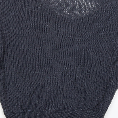 Brand and care label for E-vie women’s blue jumper, size S