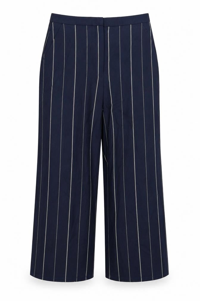 Mango Womens Blue Striped  Cropped Trousers Size 8 L20 in
