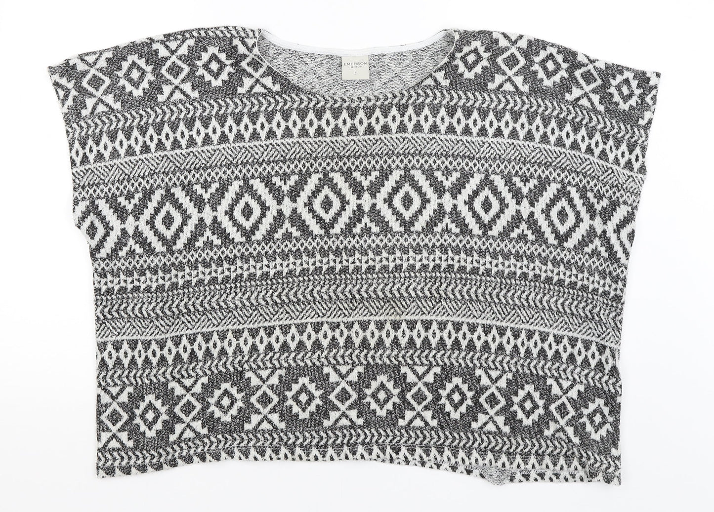 Emerson Juniour Womens Grey Geometric  Basic T-Shirt Size L