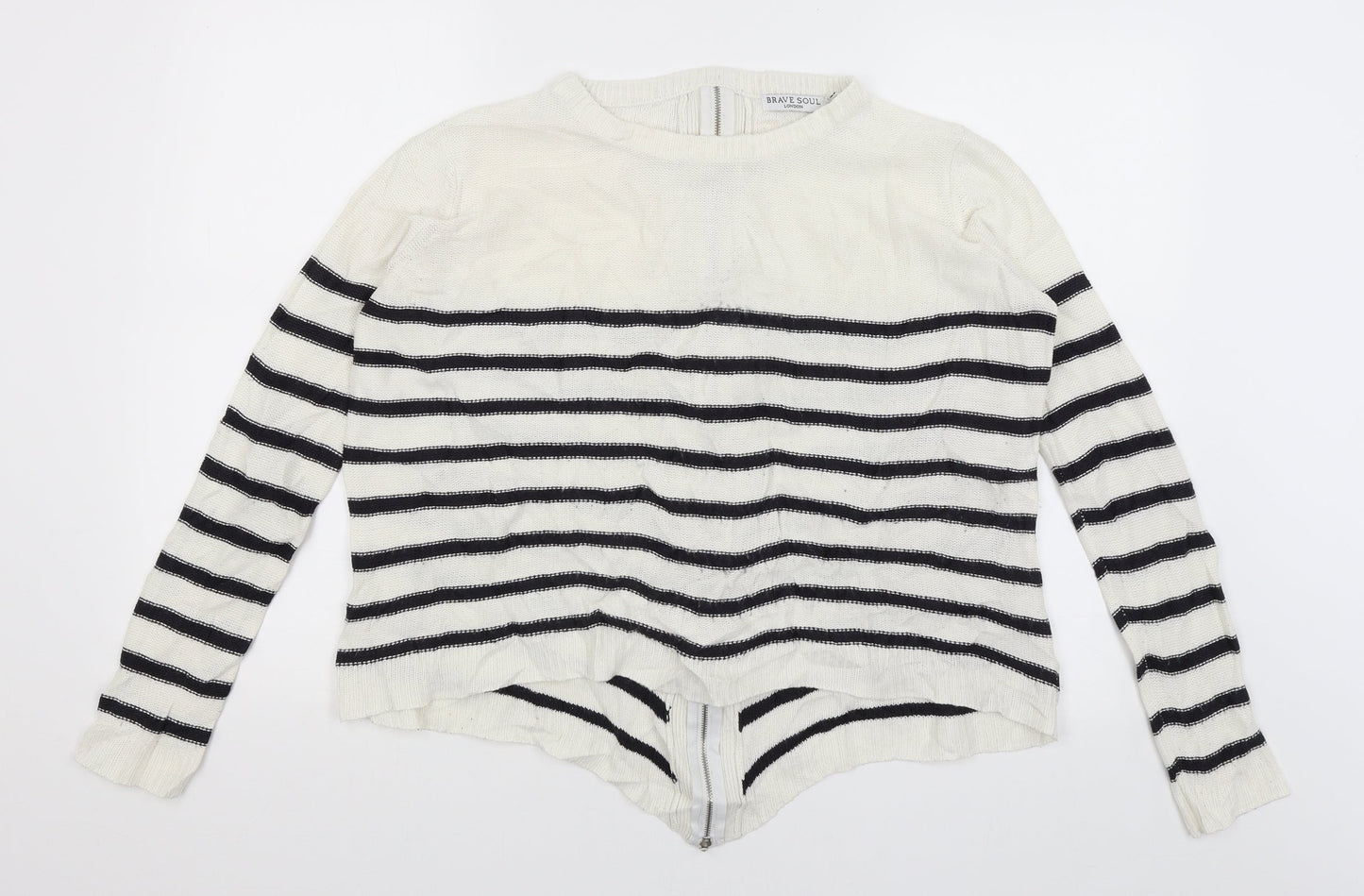 Brave Soul Womens White Striped  Full Zip Jumper Size 12