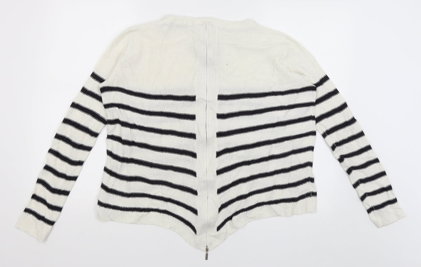 Brave Soul Womens White Striped  Full Zip Jumper Size 12