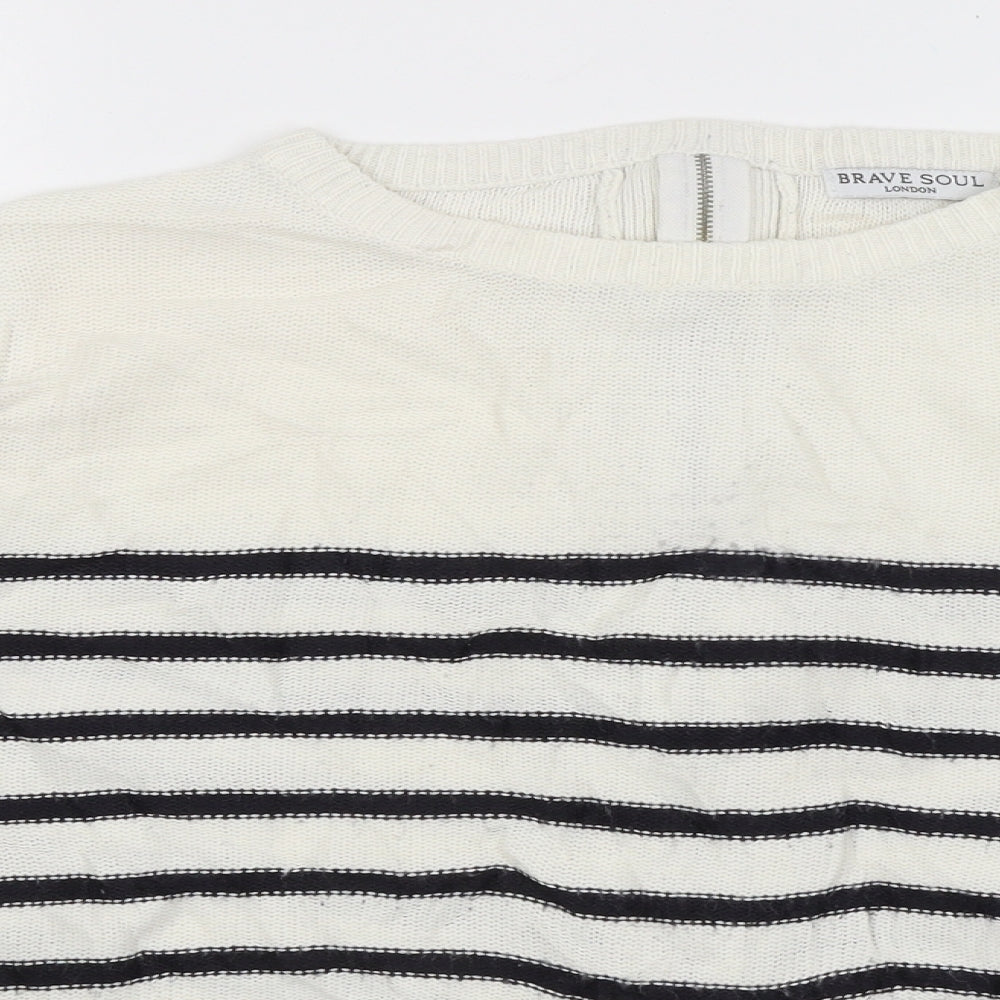 Brave Soul Womens White Striped  Full Zip Jumper Size 12