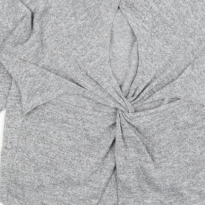 Brand and care label for Miss Selfridge women’s grey basic t-shirt, size UK 8