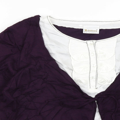 Close-up detail of Roman women’s purple cape jumper, size M
