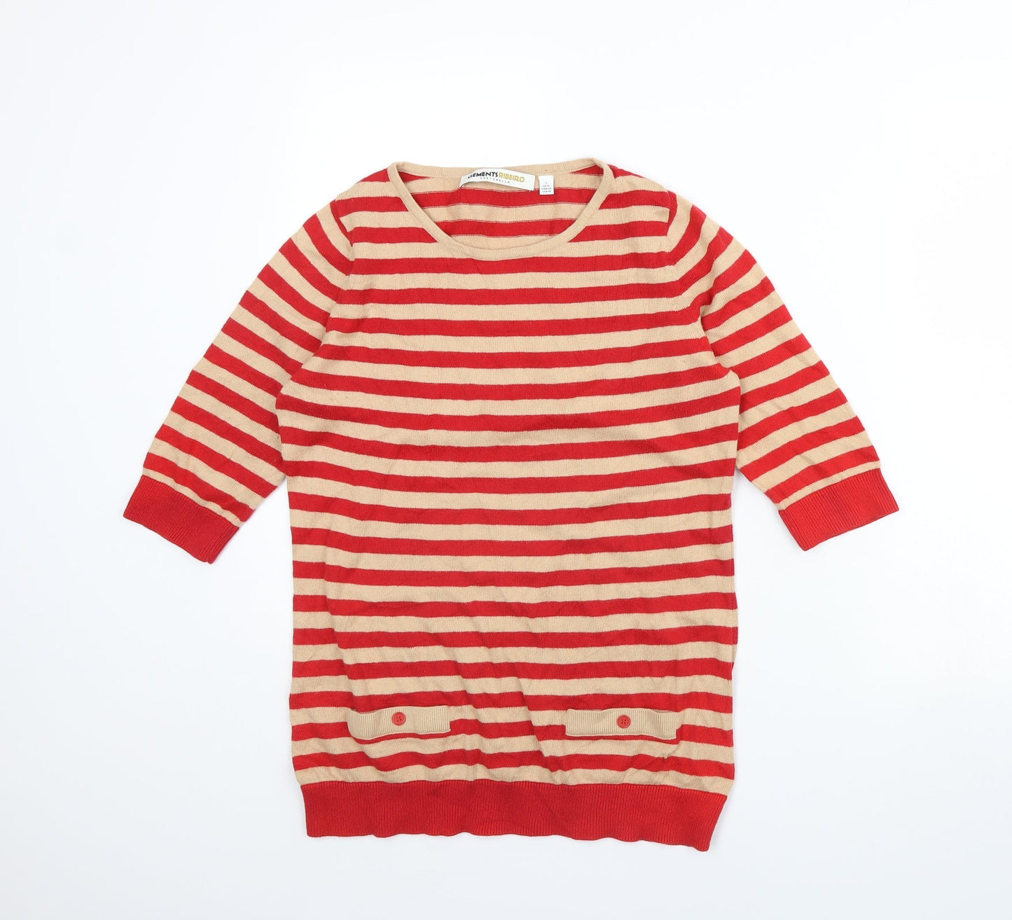Clements Womens Red Striped  Pullover Jumper Size L