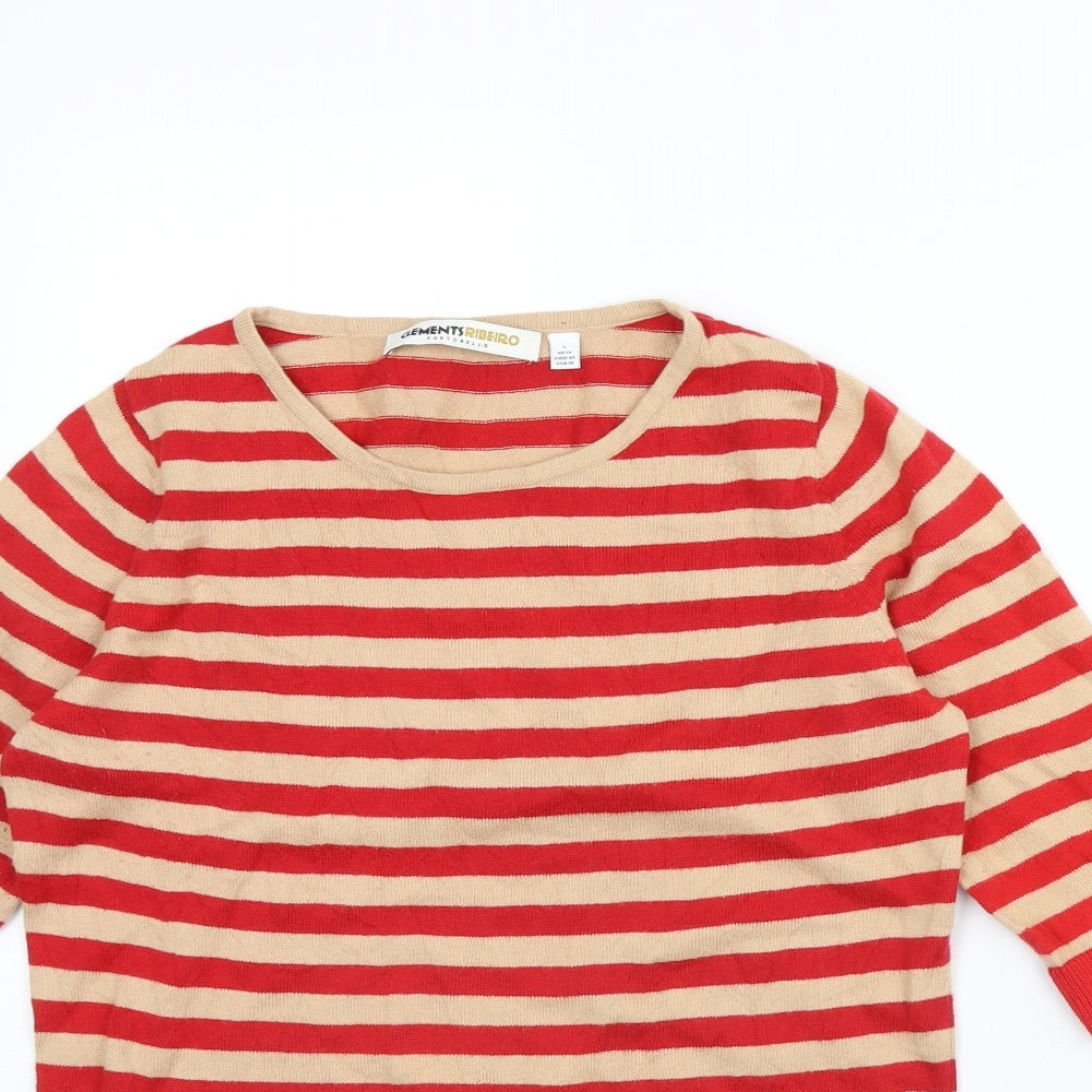 Clements Womens Red Striped  Pullover Jumper Size L