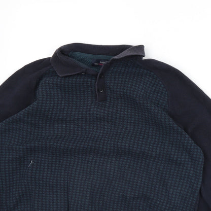 Close-up detail of Easy men’s green jumper, size M