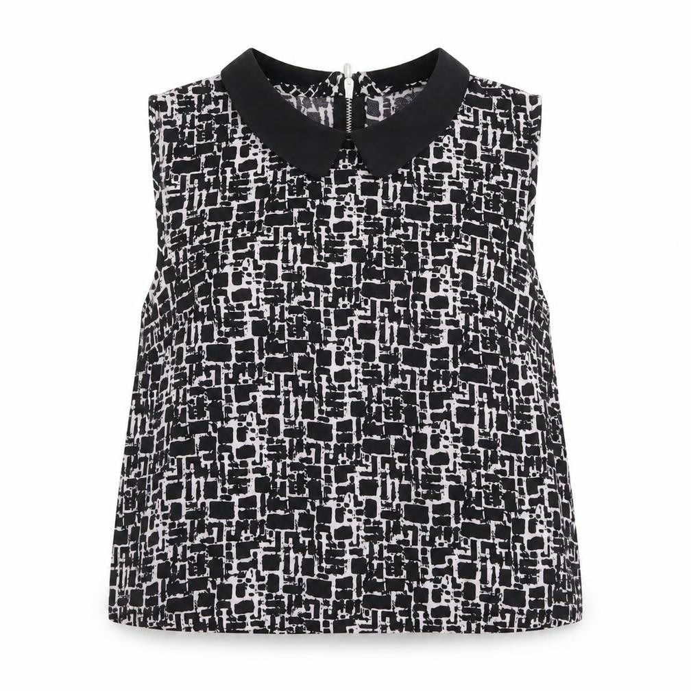 Boohoo Womens Black Geometric  Basic Blouse Size 10