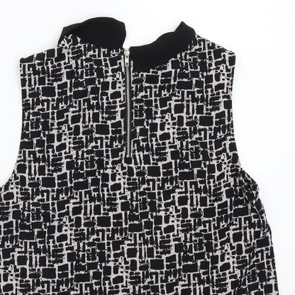Boohoo Womens Black Geometric  Basic Blouse Size 10