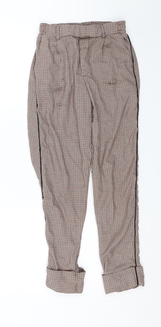 Berska Womens Red Check  Cropped Trousers Size XS L24 in