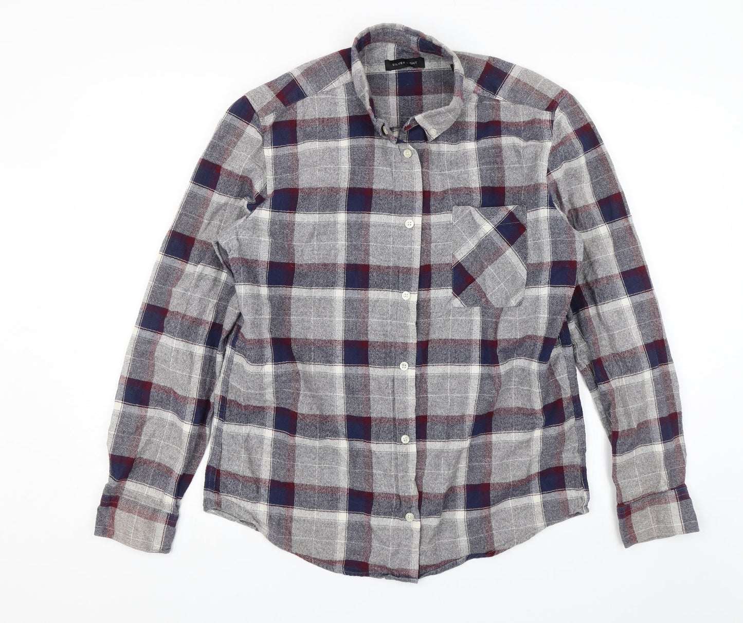 Silver Eight Mens Grey Plaid   Button-Up Size L