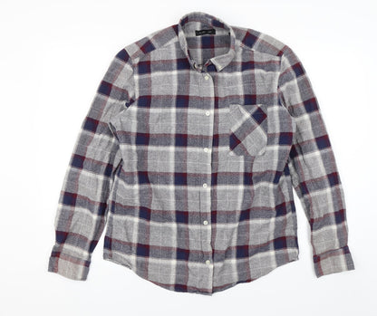 Silver Eight Mens Grey Plaid   Button-Up Size L