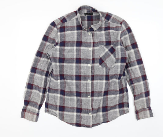 Silver Eight Mens Grey Plaid   Button-Up Size L