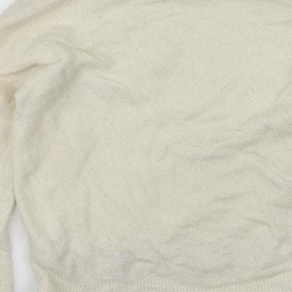 Brand and care label for Miss Selfridge women’s white jumper, size UK 10