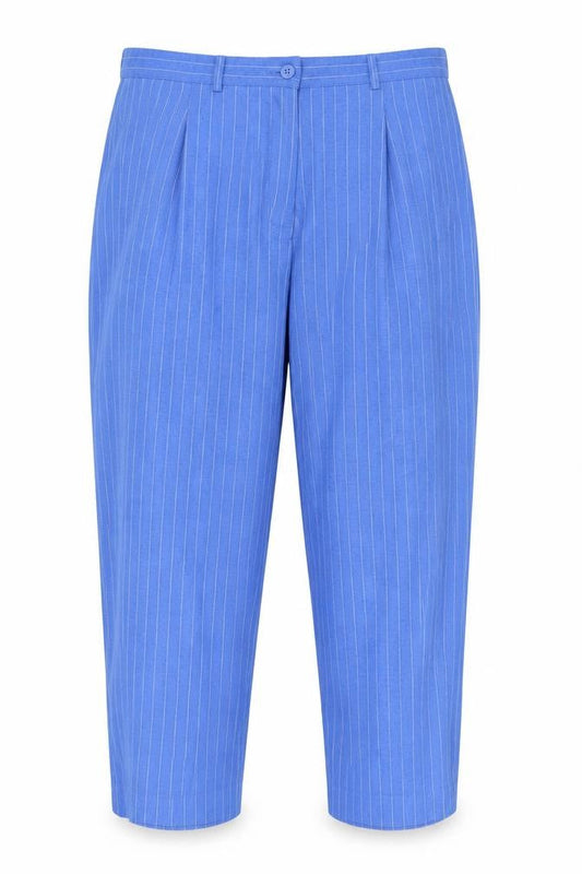 Daxon Womens Blue Striped  Capri Trousers Size 16 L26 in
