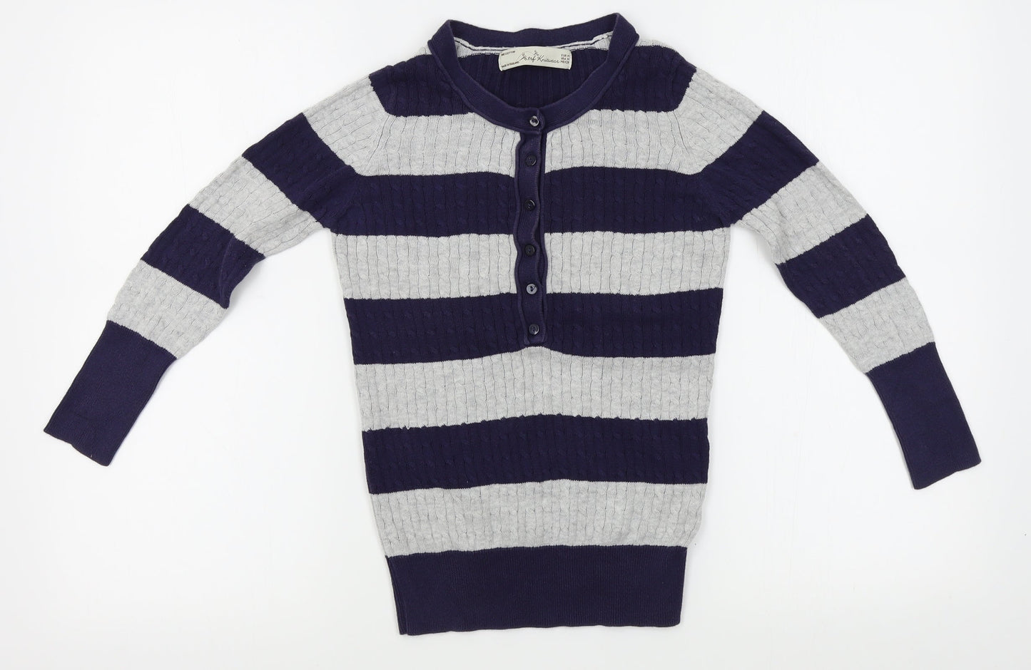Knitwear Womens Blue Striped  Cardigan Jumper Size M