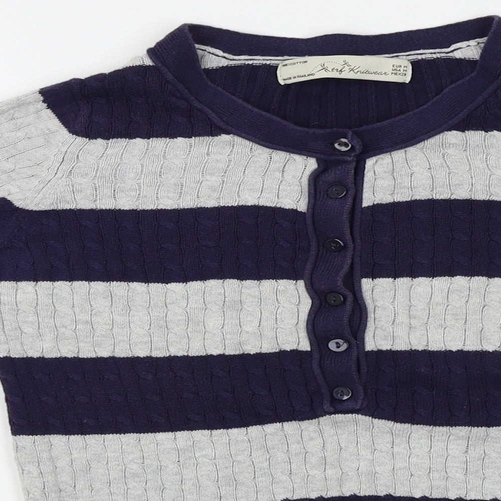 Knitwear Womens Blue Striped  Cardigan Jumper Size M