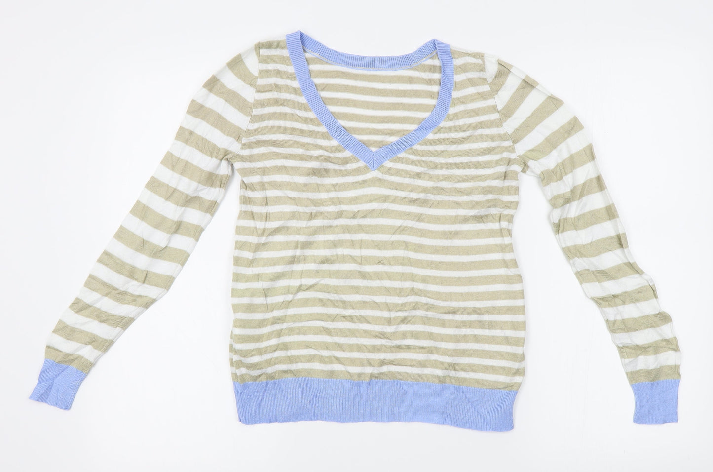 Preworn Womens White Striped  Pullover Jumper Size XS